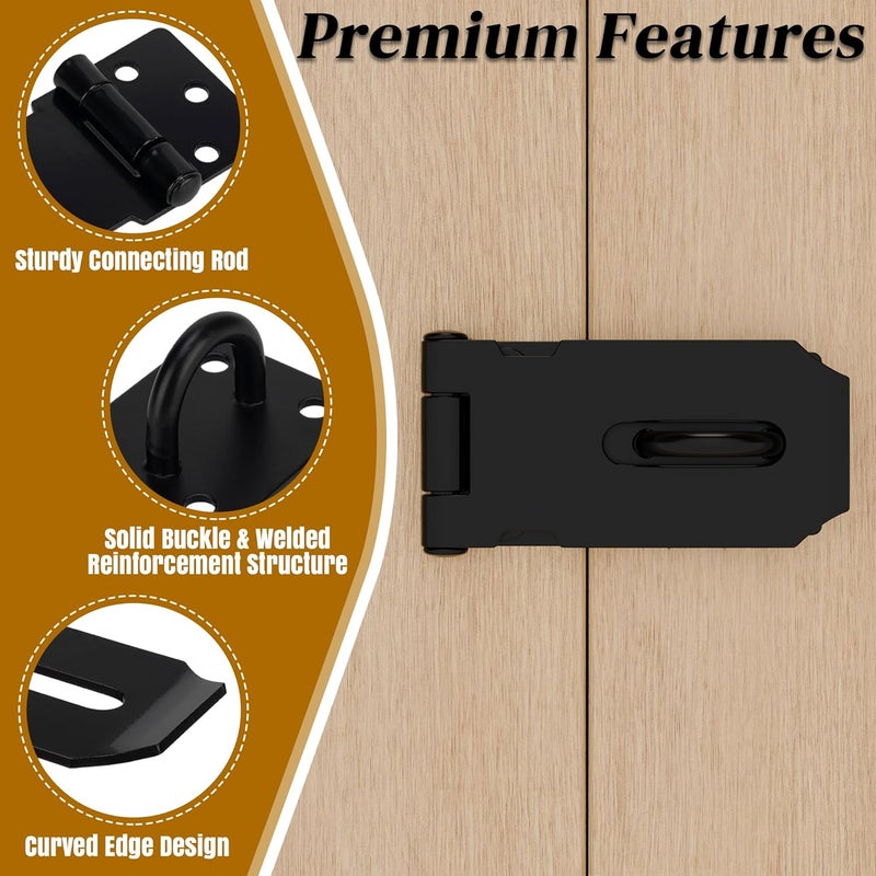 KIMIWISE 3 Inch Door Hasp Stainless Steel Hasp Latch, Heavy Duty Black Padlock for Fence Gates, Doors, and Cabinets, Brushed Surface Finish, 2 Pack - Image 3